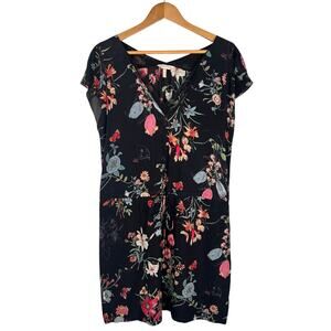 Rebecca Taylor Womens 100% Silk Floral Black Cap Sleeve V Neck Dress size 8
